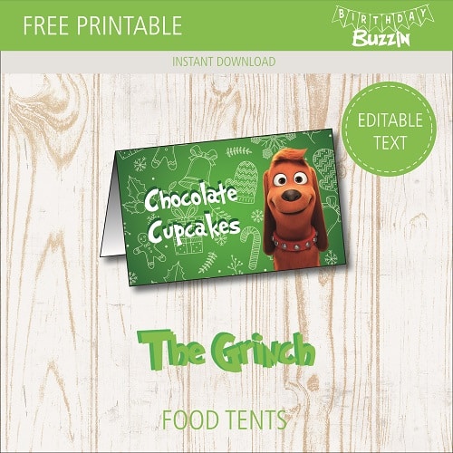 Free printable The Grinch Food tents