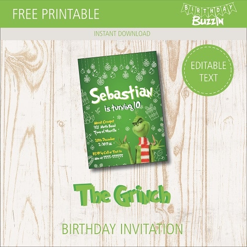 Free printable The Grinch birthday party Invitations