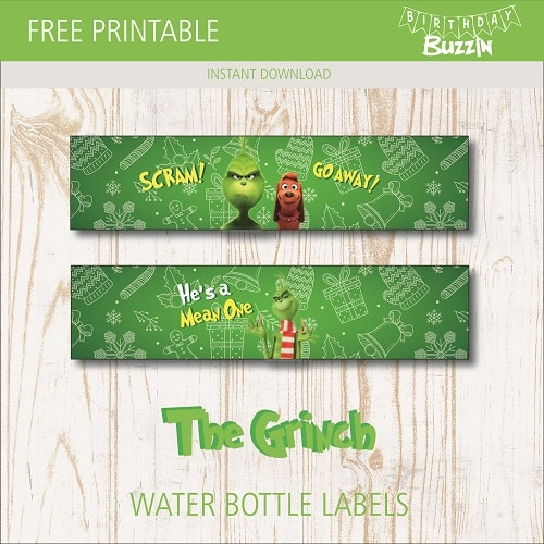 Free printable the Grinch Water bottle labels