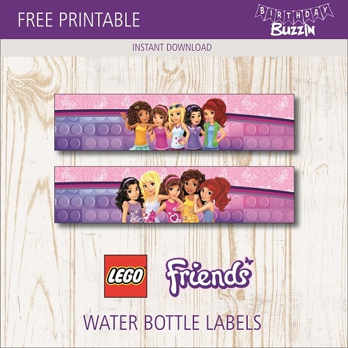 Free printable Lego Friends Water bottle labels