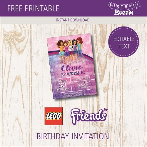 Free printable Lego Friends birthday party Invitations