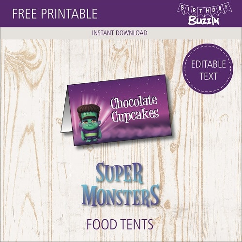 Free printable Super Monsters Food tents