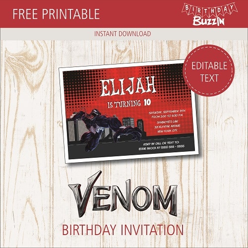 Free printable Venom birthday party Invitations