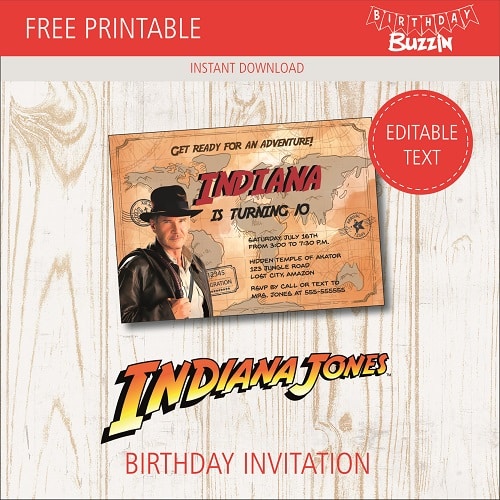 Free printable Indiana Jones birthday party Invitations