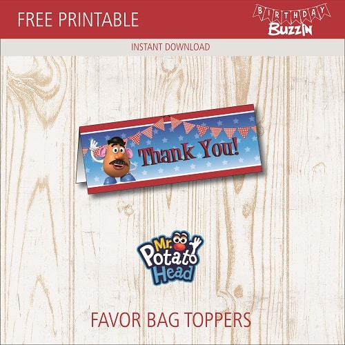 Free printable Mr Potato Head Favor Bag Toppers