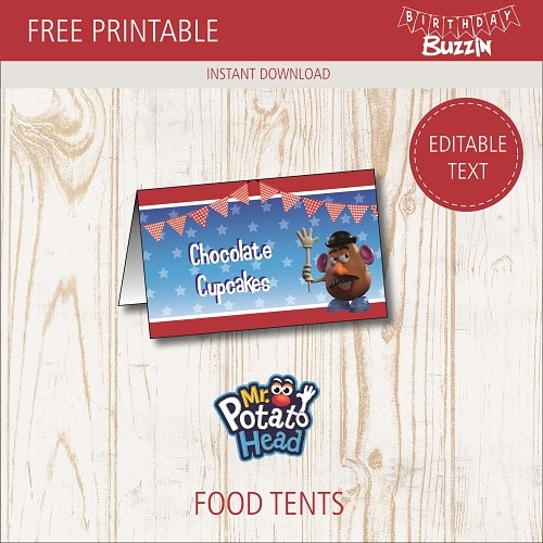 Free printable Mr Potato Head Food tents