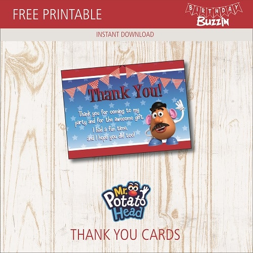 Free printable Mr Potato HeadThank You Cards