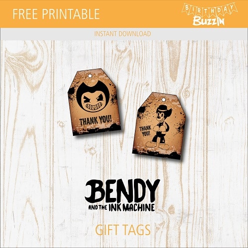 Free Printable Bendy and the Ink Machine favor Tags