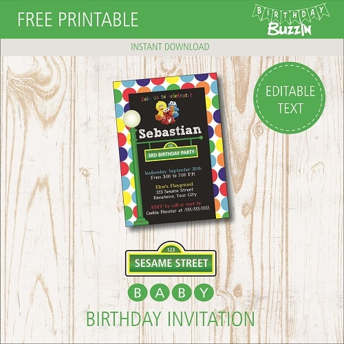 Free printable Baby Sesame Street Birthday Party Invitations