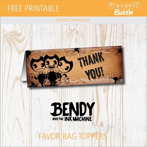 Free printable Bendy and the Ink Machine Favor Bag Toppers