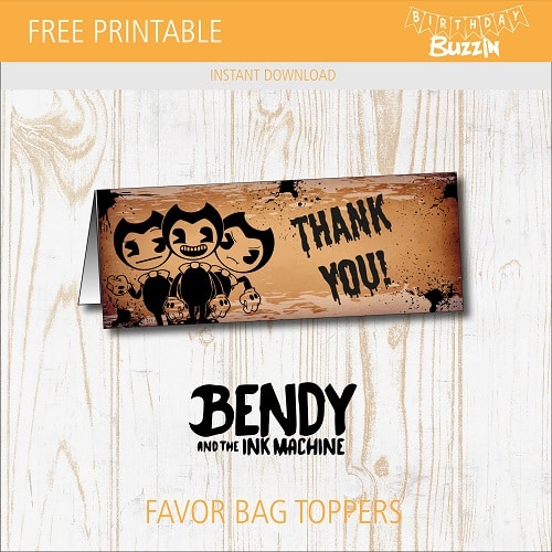 Bendy and the Ink Machine Birthday Thank You Tags (Instant