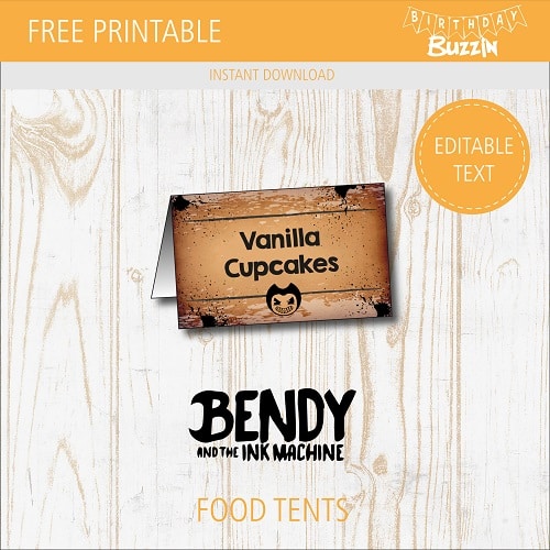 Free printable Bendy and the Ink Machine Food tents