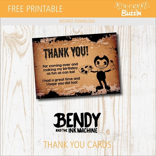 Free printable Bendy and the Ink Machine Thank You Cards