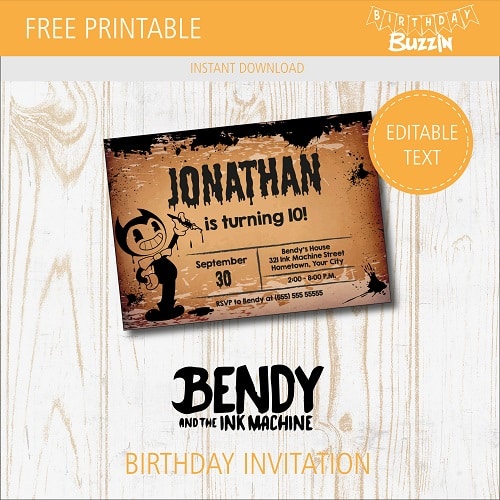 Free printable Bendy and the Ink Machine birthday party Invitations