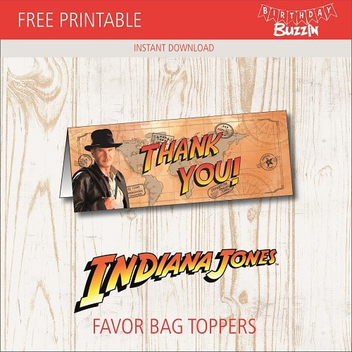 Free printable Indiana Jones Favor Bag Toppers