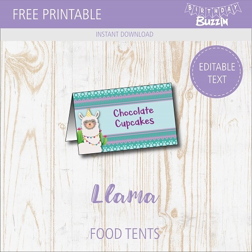 Free printable Llama Food tents