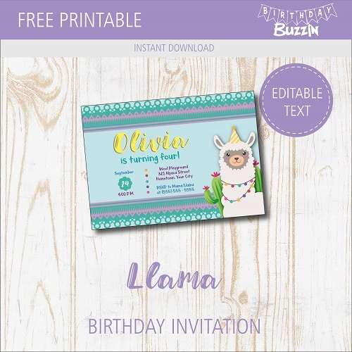 Free Printable Llama Birthday Party Invitations Birthday Buzzin