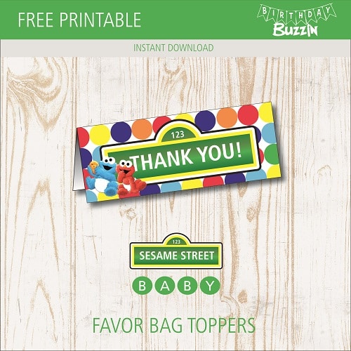 Free printable Sesame Street Favor Bag Toppers