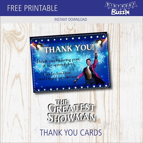 Free printable The Greatest Showman Thank You Cards