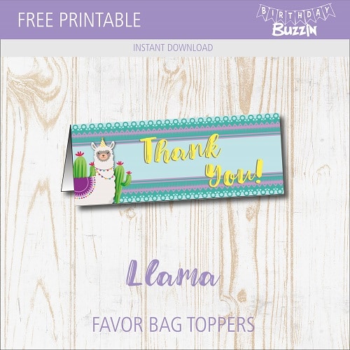 free printable Llama Favor Bag Toppers