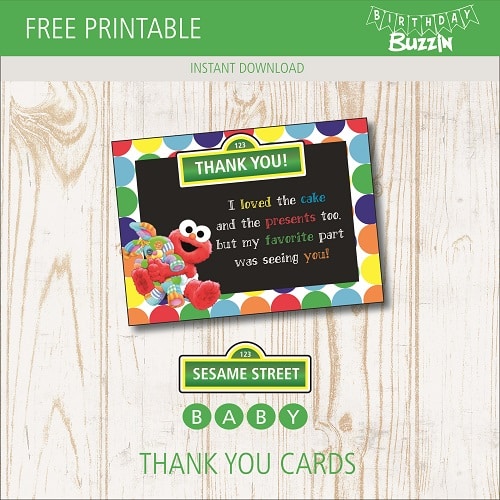 Free printable Sesame Street Thank You Cards