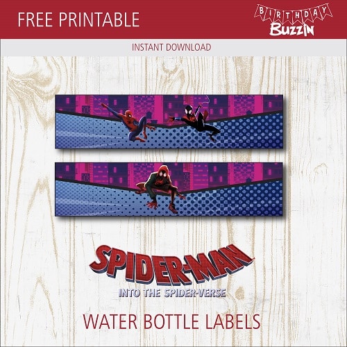 Free Printable Spider-man into the Spider-verse Water bottle labels