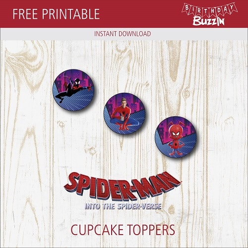 Free Printable Spiderman into the Spiderverse Cupcake Toppers