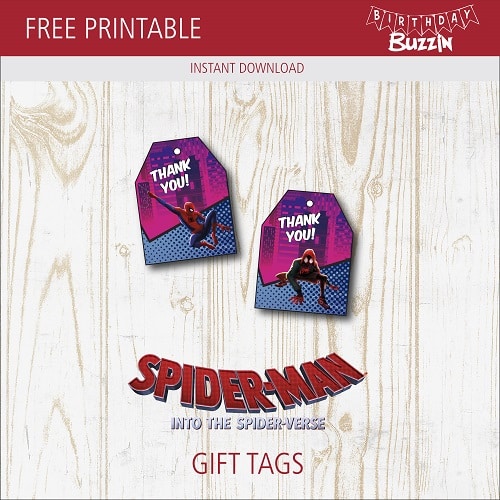 Free printable Spider-man into the Spiderverse Favor Tags