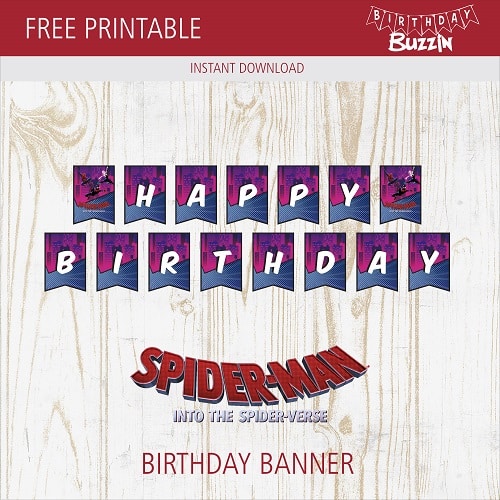 Free printable Spiderman into the Spiderverse Birthday Banner