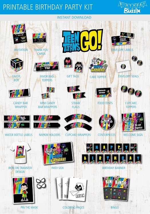 Printable Teen Titans Go birthday party kit