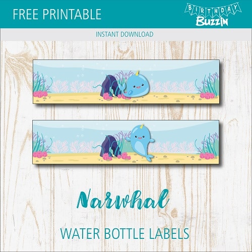 Free Printable Narwhal Water bottle labels