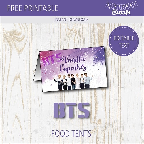 Free Printable BTS Food Tents