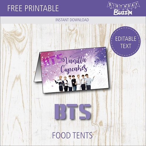 Free printable BTS Food tents
