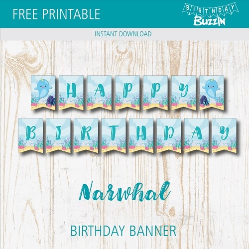 Free printable Narwhal Birthday Banner