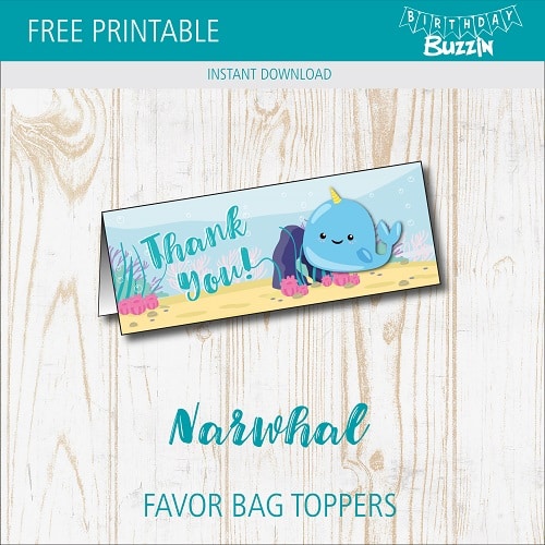 Free printable Narwhal Favor Bag Toppers