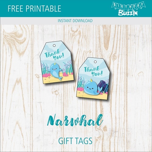 Free printable Narwhal Favor tags