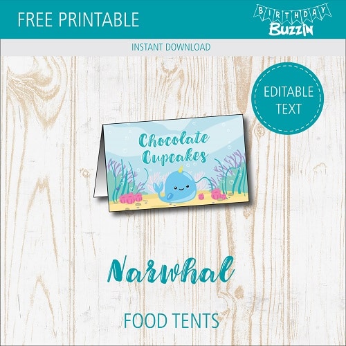 Free printable Narwhal Food Tents
