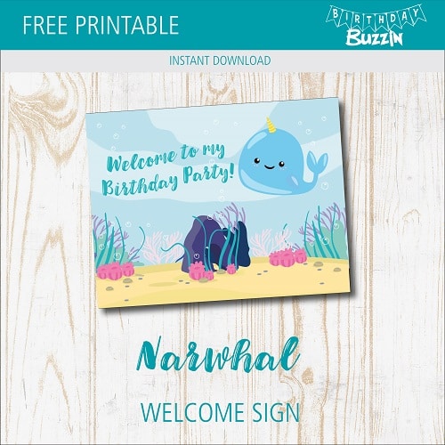 Free printable Narwhal Welcome Sign