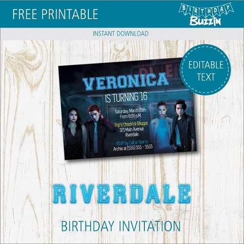Free Printable Riverdale birthday Invitations