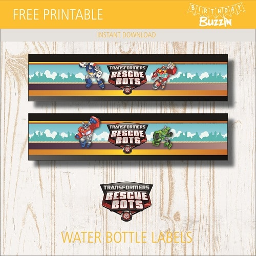 Free Printable Transformers Rescue Bots Water Bottle Labels