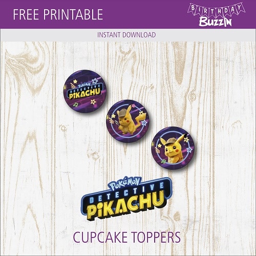 Free printable Detective Pikachu Cupcake Toppers