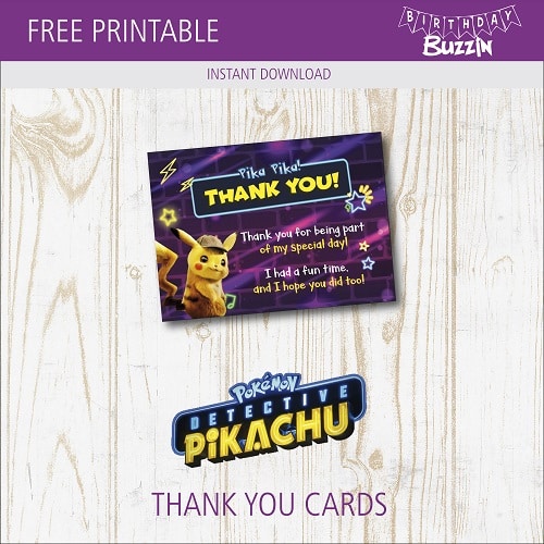Free printable Detective Pikachu Thank You Cards