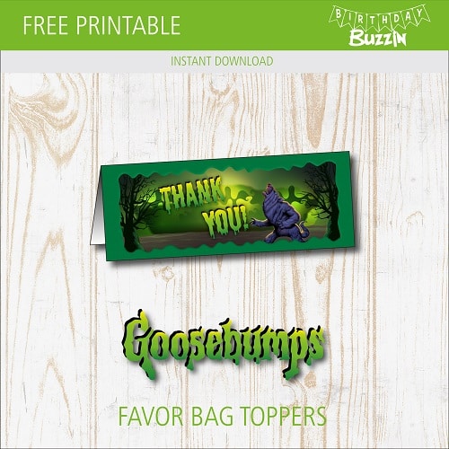 Free printable Goosebumps Favor Bag Toppers