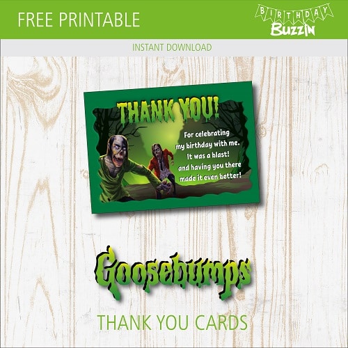 Free printable Goosebumps Thank You Cards