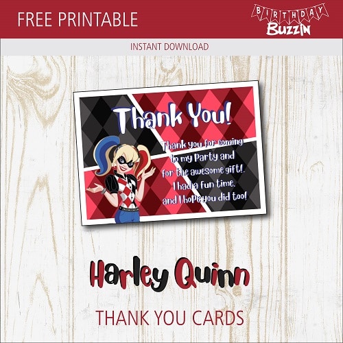 Free printable Harley Quinn Thank You Cards