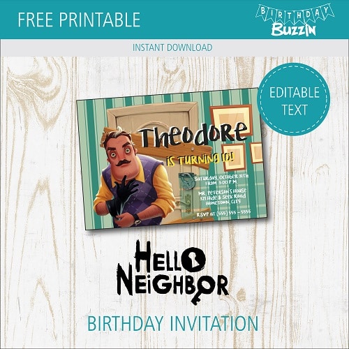 Free printable Hello Neighbor birthday party Invitations