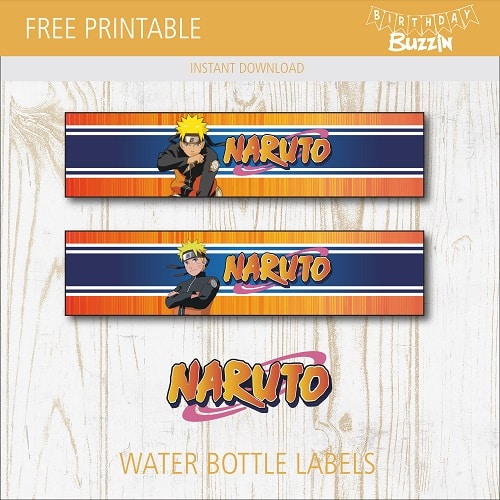 Free printable Naruto Water bottle labels