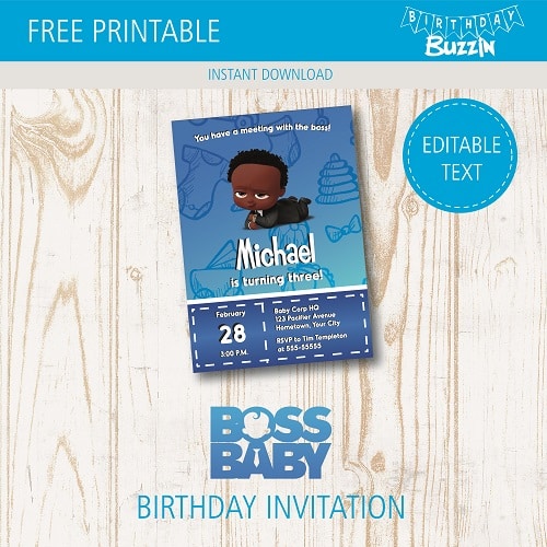 Free Printable African American Boss Baby Birthday Party Invitations