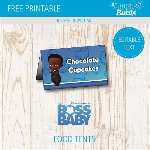 Free Printable African American Boss Baby Food tents