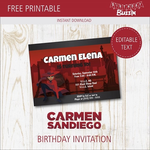 Free Printable Carmen Sandiego Birthday Party Invitation